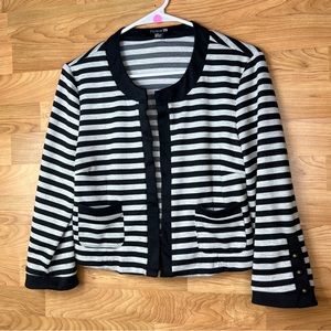 Forever 21 Large Open Front Black & Gray Striped Cardigan with Pockets